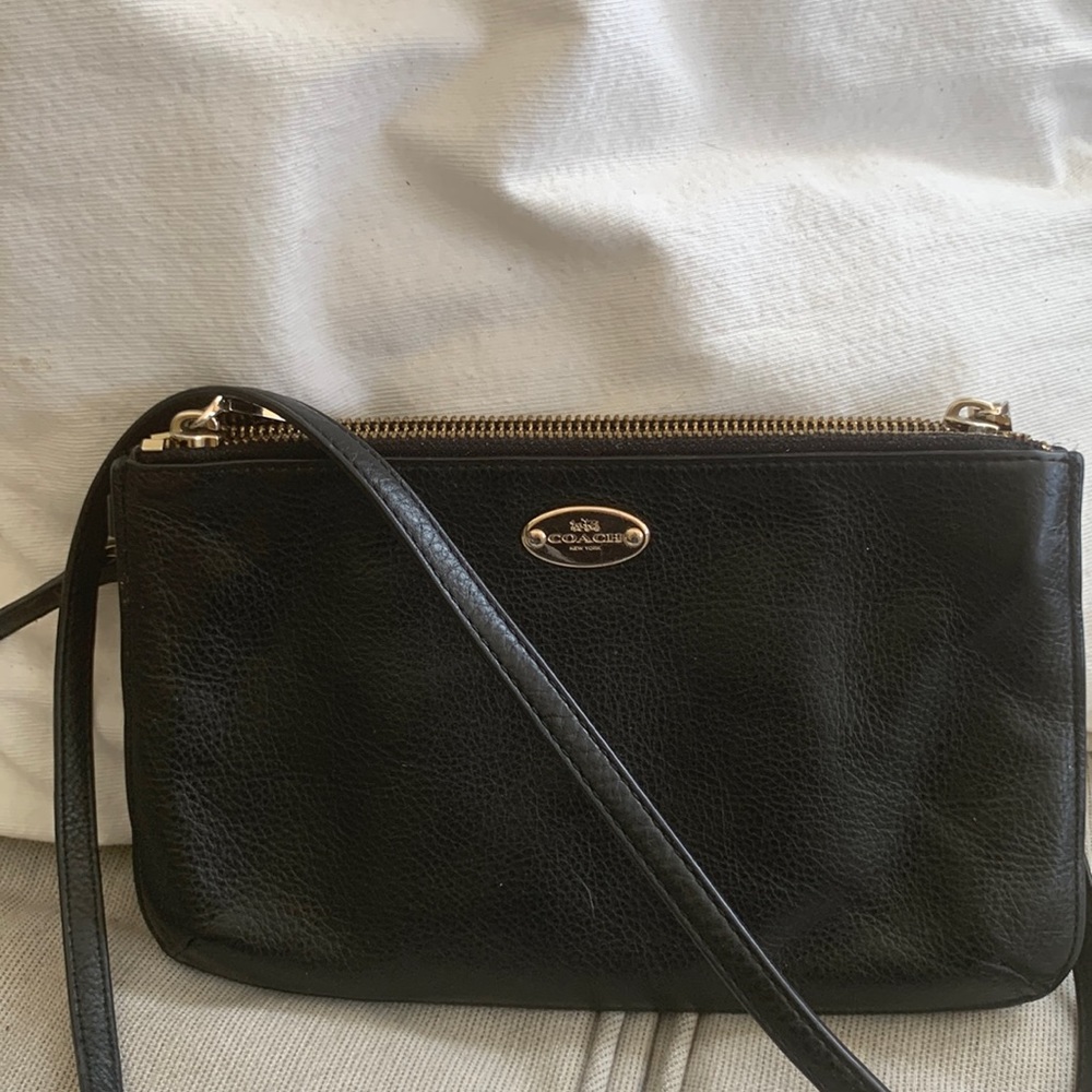 Coach double zipper and pocket leather crossbody ~